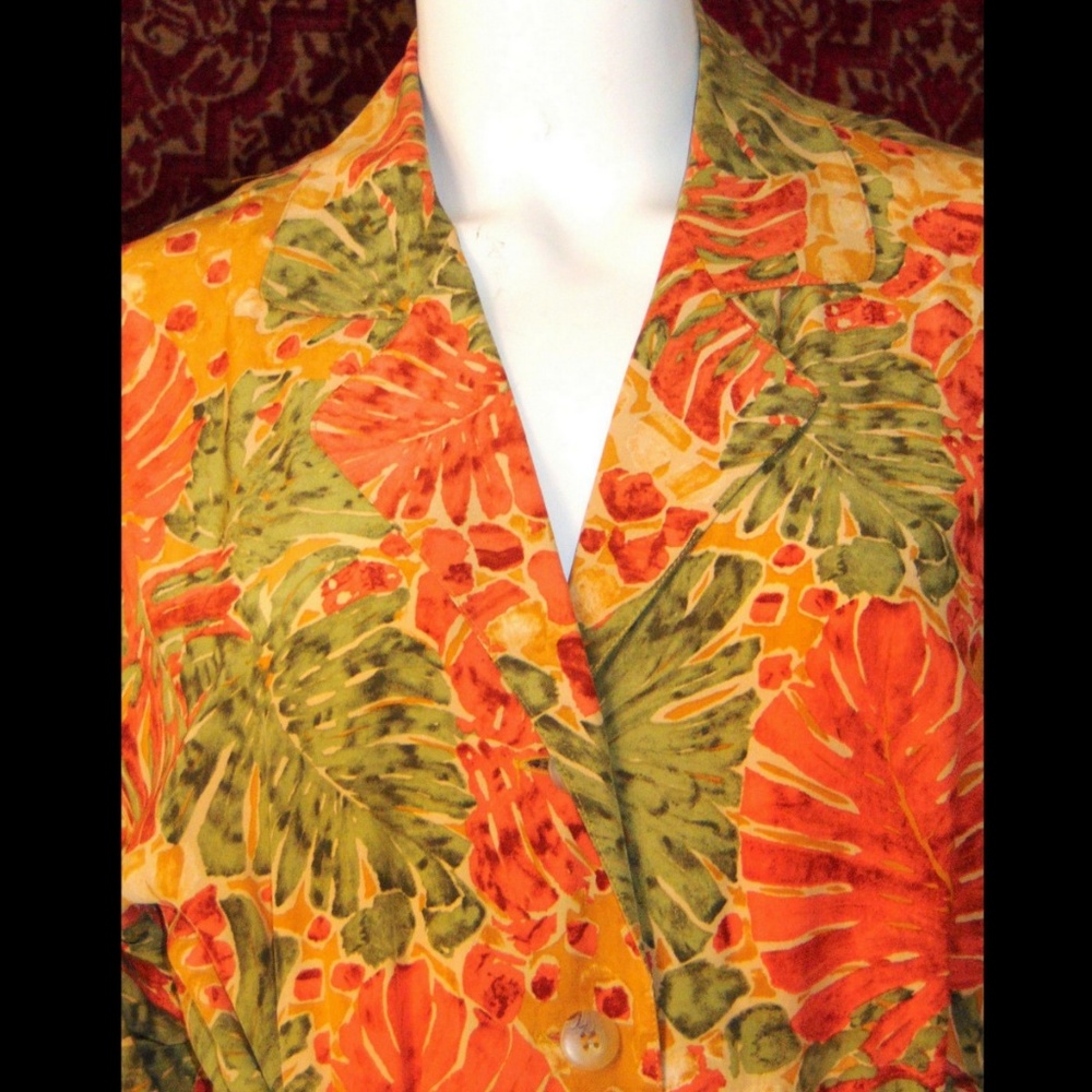 GILLIAN Vintage 80s foliage silk dress 6🗓️ - Picture 3 of 7